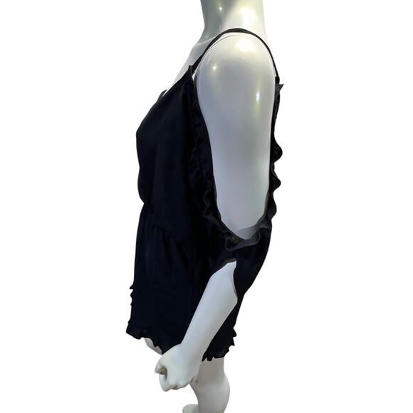 Salt + Jade Black Cold Shoulder Ruffle Romper Wrap Front Party Summer Large - Picture 2 of 12